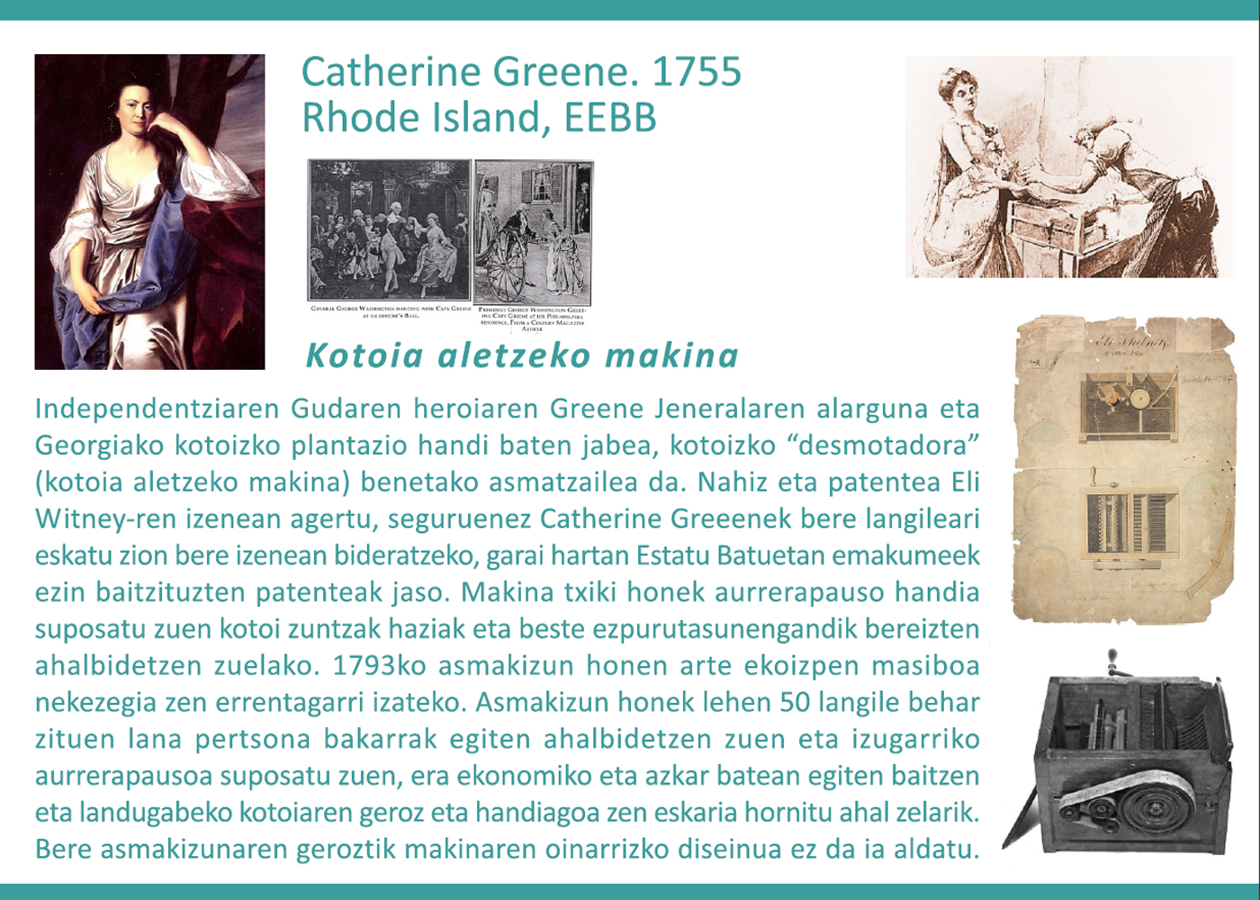 Catherine Green, 1755. Kotoia aletzeko makina