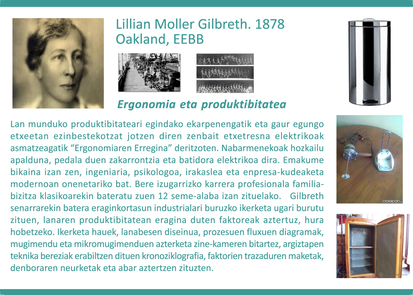 Lilian Moller Gilbreth, 1878. Ergonomia eta produktibitatea